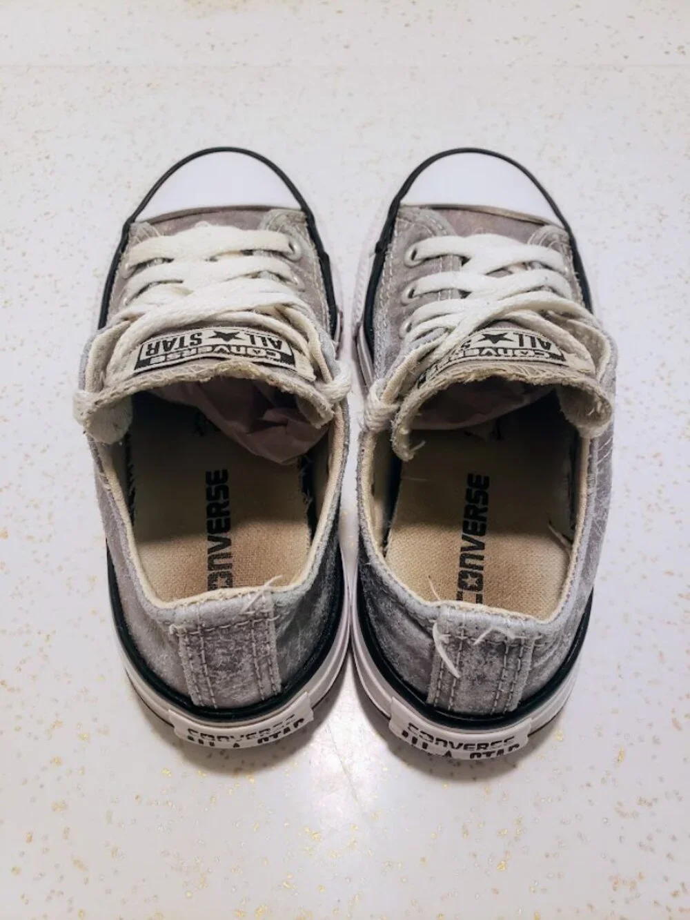 Converse Chuck Taylor All Star Distressed Grey Metallic Sneakers Kids Size 11